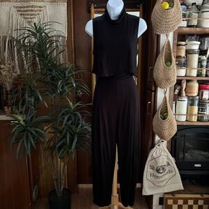 Free People Boho Beach Set M | Black 2-Piece Mock Neck Top Harem Pants Festival